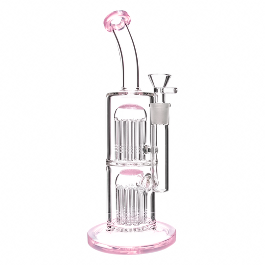 Double Jellyfish Curved Glass Pipe in Pink Color made of Boro Schott Glass