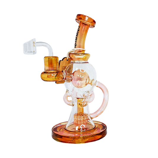 Globe Fumed Recycler Banger 9-inch dab rig with iridescent design